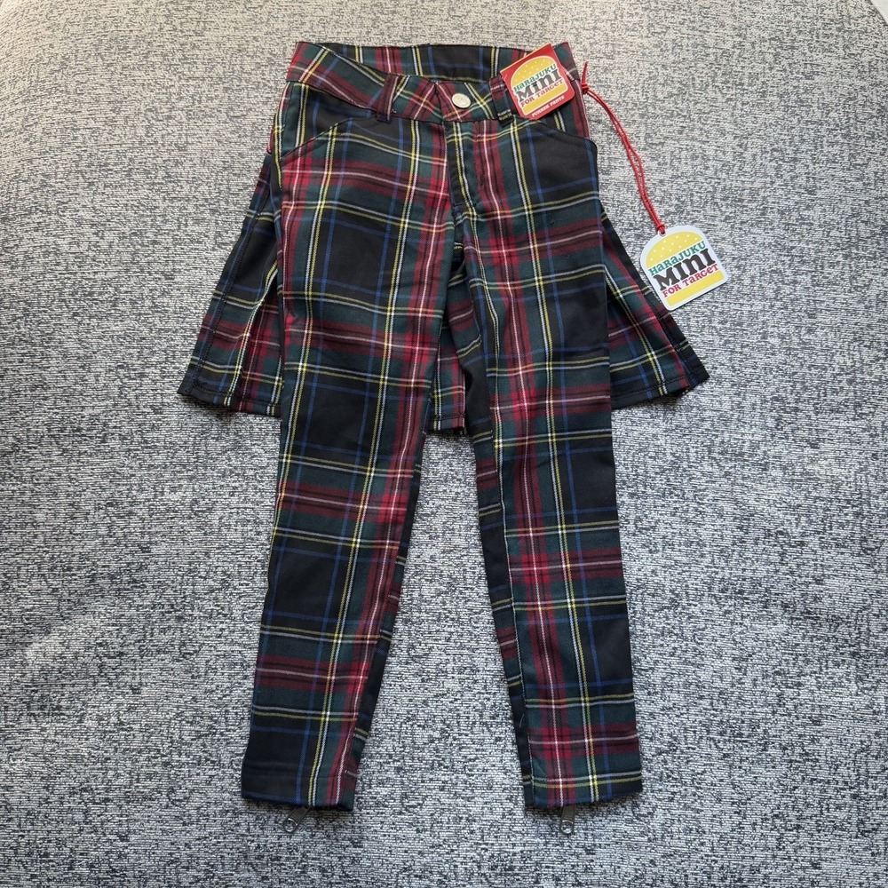 NWT Harajuku Mini Target Girls Tartan‎ Plaid Skirt Pants Red Green Punk Preppy 5
